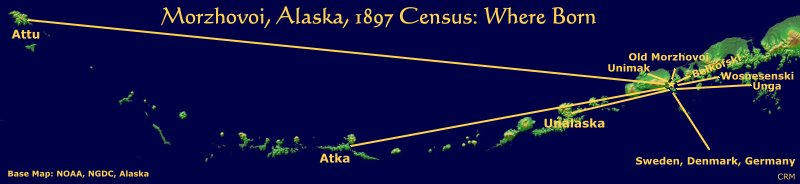 Morzhovoi, Alaska, 1897 Census; Where Born Map