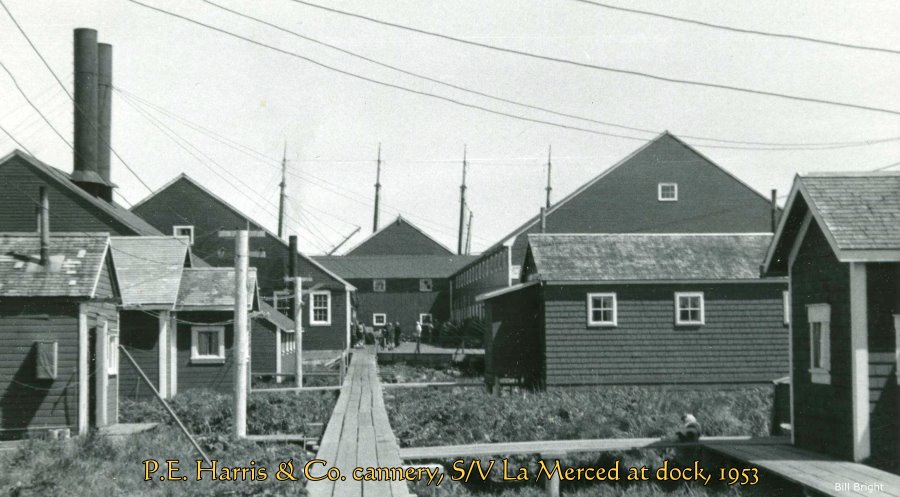 P.E. Harris cannery, False Pass, Alaska with La Merced, 1953