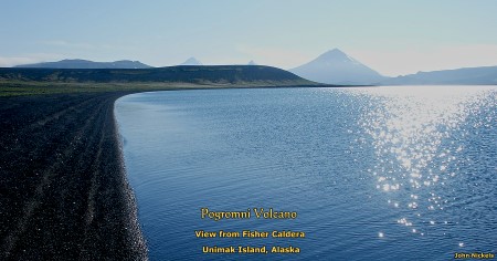 Pogromni Volcano viewed from Fisher Caldera lake, Unimak Island, Alaska